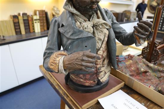 A Goldscheider cold painted terracotta bust of a banjo player, 30in.